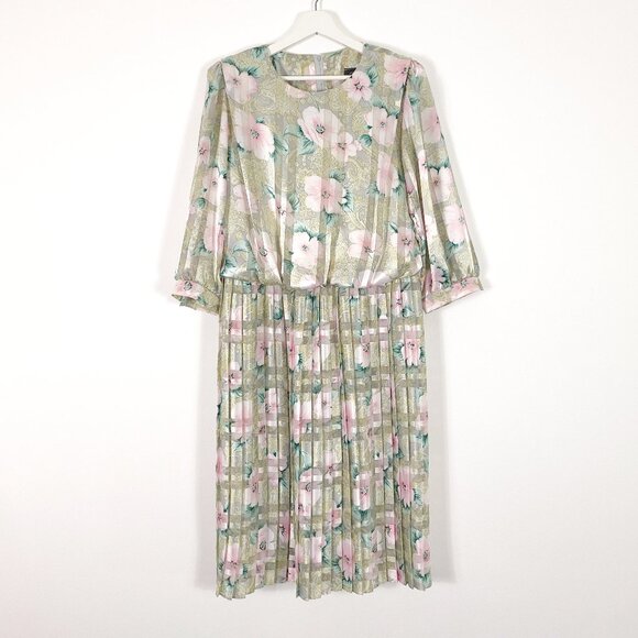Vintage Floral Paisley Pleated Dress Union Made in USA - Picture 1 of 11